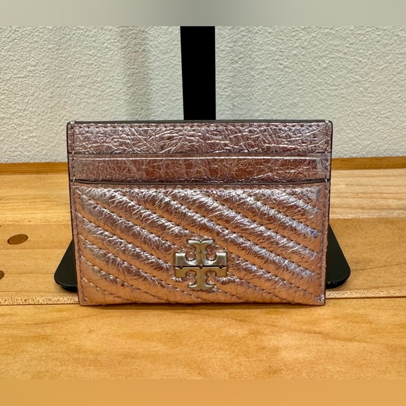 Tory Burch Handbags - Tory Burch Kira Moto Metallic Pink Quilted Leather Card Case NWT